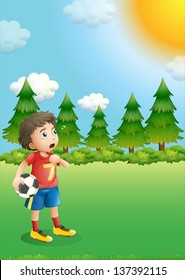 Illustration of a young football player at the hill
