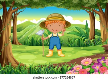 Illustration of a young gardener at the forest