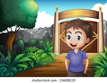 Illustration of a young gentleman inside the gated yard