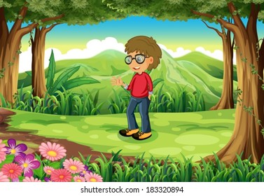 Illustration of a young gentleman at the jungle