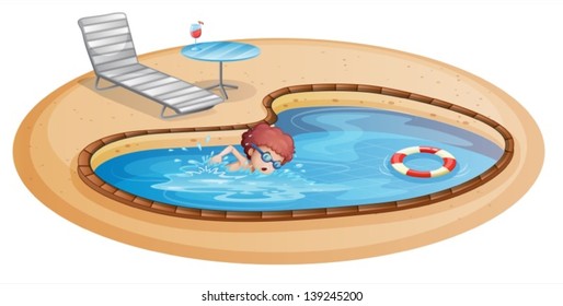 Ilustración de un joven caballero practicando en la piscina con fondo blanco
