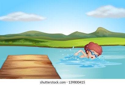 Illustration of a young gentleman swimming at the beach