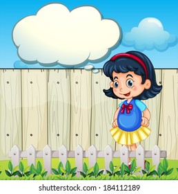 Ilustración de una niña en el patio trasero con una llamada vacía