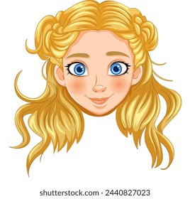 Illustration of a young girl with blue eyes and blonde hair.