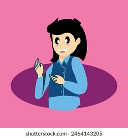 Illustration of a young girl in a blue shirt and black hair. Illustration of a young girl. Design elements with a children's theme