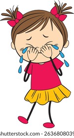 Illustration of a young girl crying, with vibrant colors and simple cartoon style, emphasizing emotion and expression