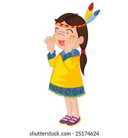 an illustration of a young girl dressed up as an american indian