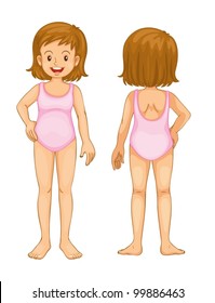 Illustration of young girl front and back