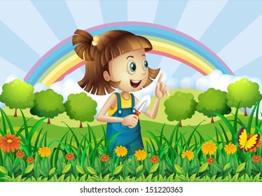 Illustration of a young girl gardening