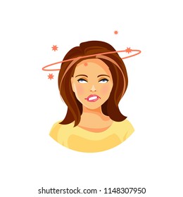 Illustration of a young girl with headache and dizziness