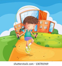 Illustration of a young girl playing at the school ground