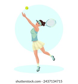 Illustration of a young girl playing tennis. Sports girl. Tennis.