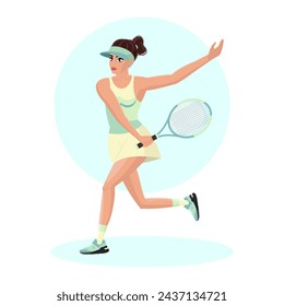 Illustration of a young girl playing tennis. Sports girl. Tennis.