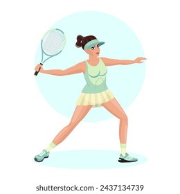 Illustration of a young girl playing tennis. Sports girl. Tennis.
