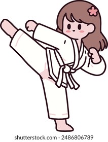 Illustration of a young girl practicing karate pose