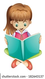 Illustration Young Girl Reading Book Seriously Stock Vector (Royalty ...