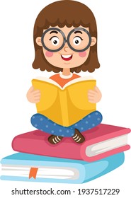 illustration of a young girl reading a book vector