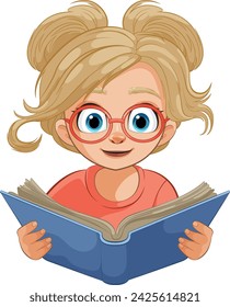 Illustration of a young girl reading a book intently