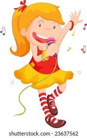 Illustration of a young girl singing