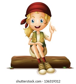 Illustration of a young girl sitting on a white background