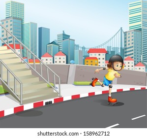 Illustration of a young girl skateboarding at the road