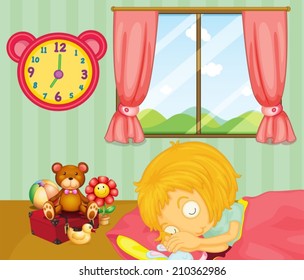 Illustration young girl sleeping soundly in her bedroom