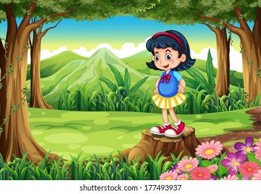Illustration of a young girl standing above the stump