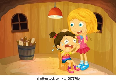 Illustration of a young girl trying to calm a child