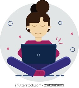 Illustration of a young girl using her laptop