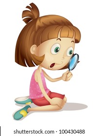 Illustration of a young girl using a magnifying glass