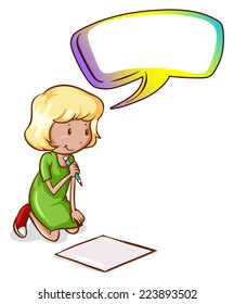 Illustration of a young girl writing with an empty callout on a white background 