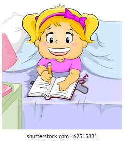 Illustration Of A Young Girl Writing In Her Diary