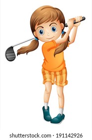 Illustration of a young golf player on a white background