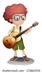 Illustration of a young guitarist on a white background