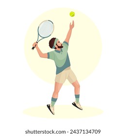 Ilustración de un joven jugando al tenis. Hombre de deportes. Tenis.