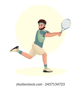 Ilustración de un joven jugando al tenis. Hombre de deportes. Tenis.