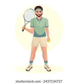 Illustration of a young guy playing tennis. Sports guy. Tennis.