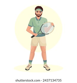 Illustration of a young guy playing tennis. Sports guy. Tennis.