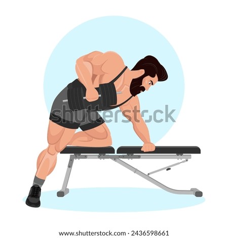 Illustration of a young guy training in a gym. Gym. Body-building. Power training. Sports guy.