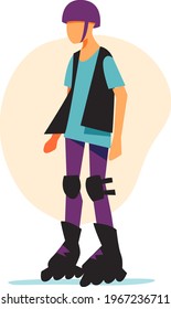 An illustration of a young guy wearing roller blades