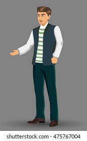 illustration of a young handsome man in casual clothes, with standing position isolated on white background