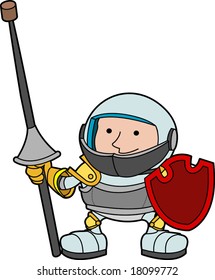 Illustration of young knight with shield and armor