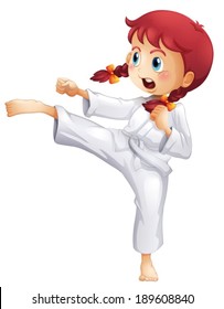 Illustration of a young lady doing karate on a white background