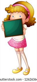 Illustration of a young lady with a green board on a white background