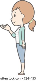 Illustration of a young lady in striped clothes looking sideways