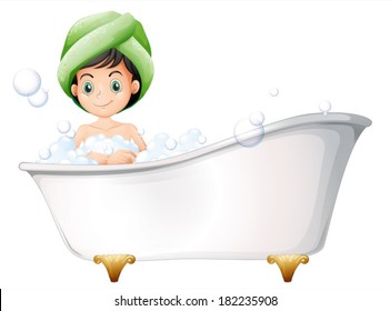 Illustration of a young lady taking a bath on a white background