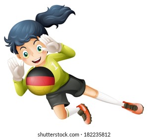 Illustration of a young lady using the ball with the flag of Germany on a white background