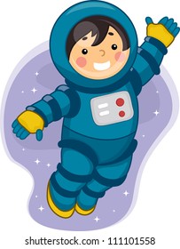 Illustration of a Young Male Astronaut Floating in Outer Space