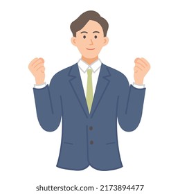 Illustration of a young male businessman in his twenties posing motivated