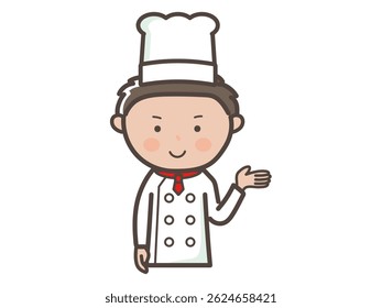 Illustration of a young male chef giving explanations and guidance